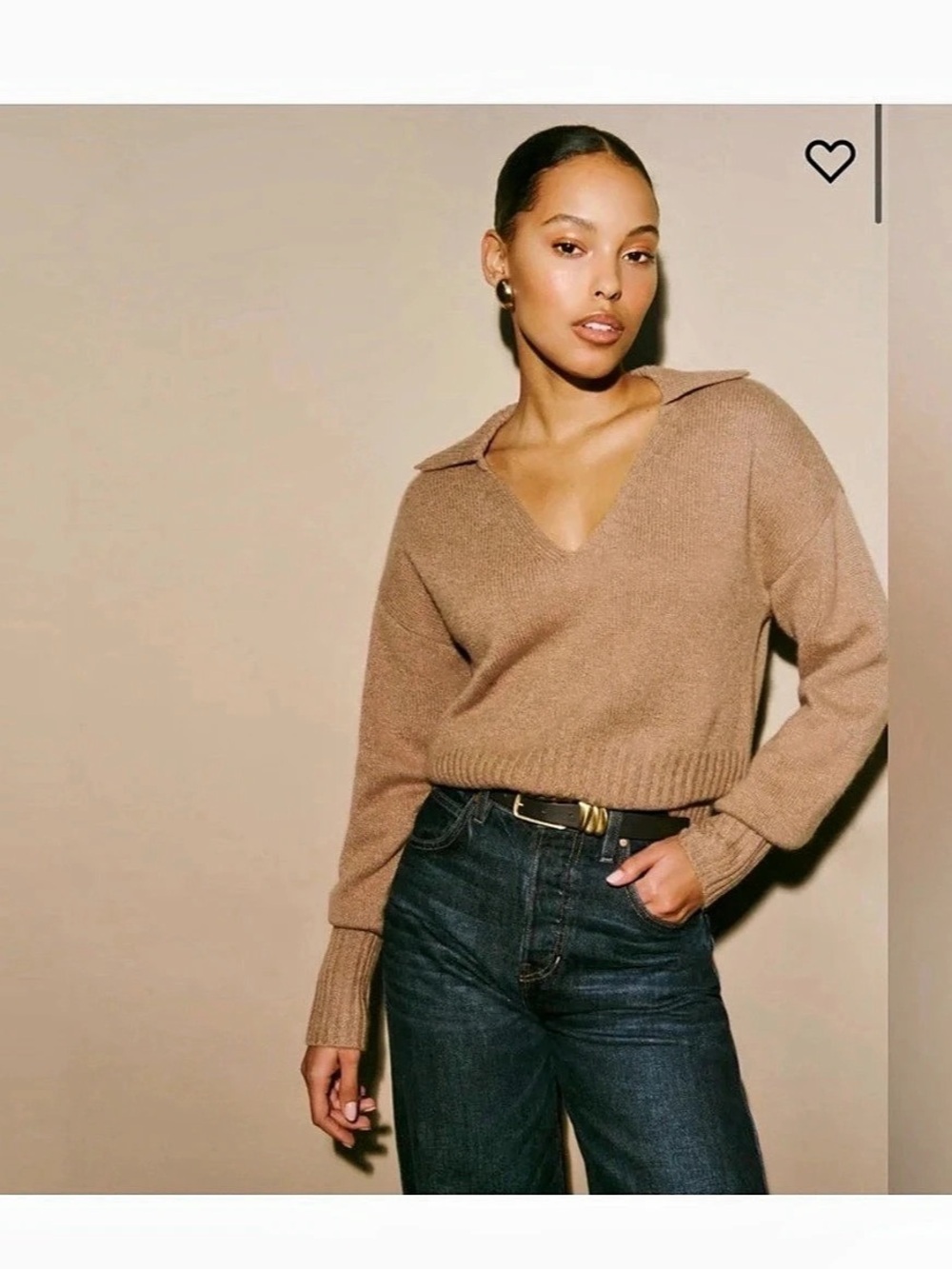 Reformation Cashmere Polo Sweater Brown V-Neck Cropped Size XS